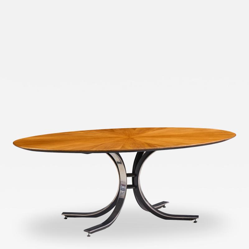 Osvaldo Borsani Osvaldo Borsani for Stow Davis Starburst Walnut and Steel Oval Dining Table