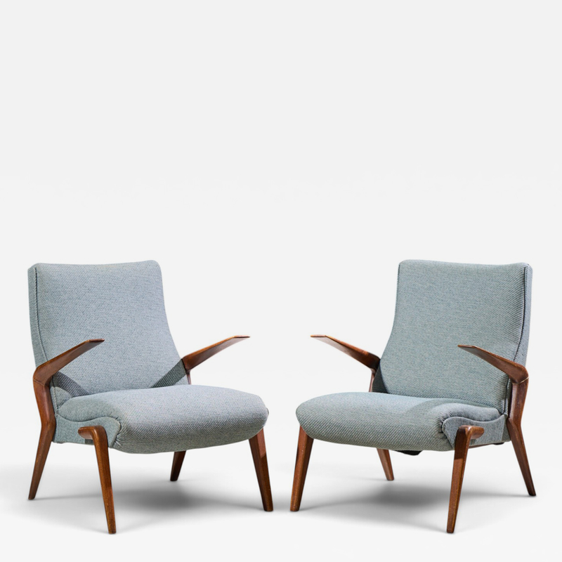 Osvaldo Borsani Osvaldo Borsani for Tecno PK71 Mid Century Italian Walnut Lounge Chairs Pair