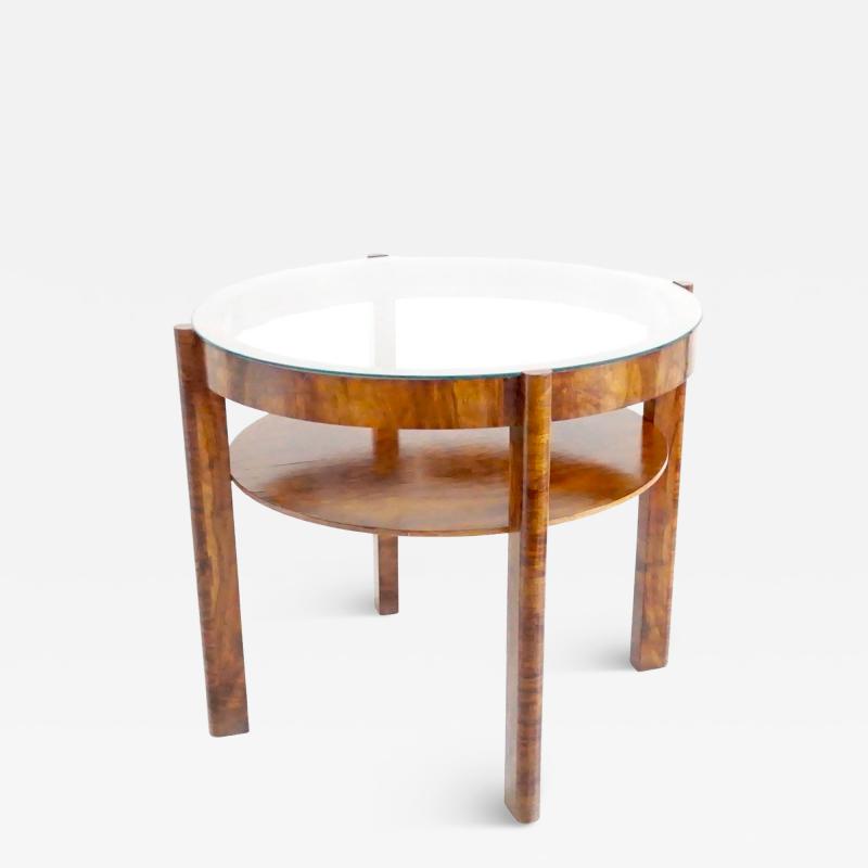 Osvaldo Borsani Osvaldo Borsani round walnut root deco coffee table bi shelves glass top 1931