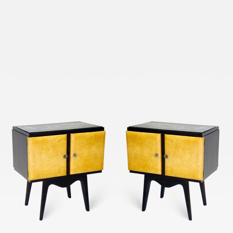 Osvaldo Borsani Pair Italian Mid Century Parchment Nightstands Side Tables by Osvaldo Borsani