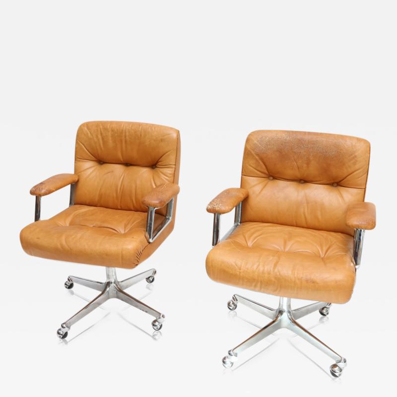 Osvaldo Borsani Pair of Cognac Leather Desk Chairs by Borsani