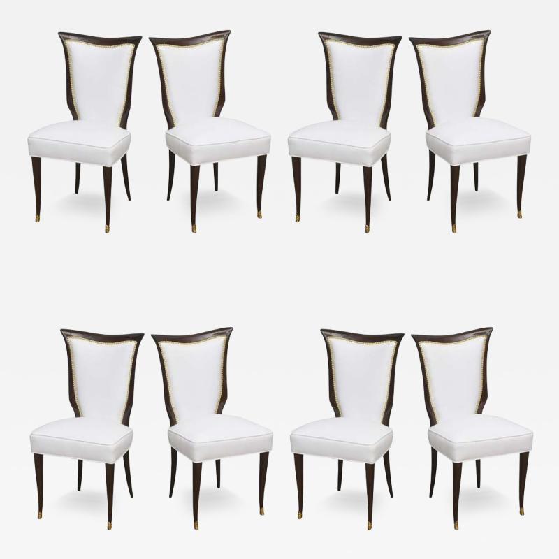 Osvaldo Borsani Set of Eight Osvaldo Borsani Italian Modern Mahogany and Brass Dining Chairs