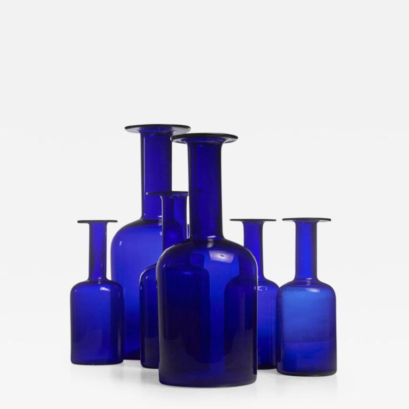 Otto Brauer Otto Brauer set of six blue glass vases for Holmegaard Denmark