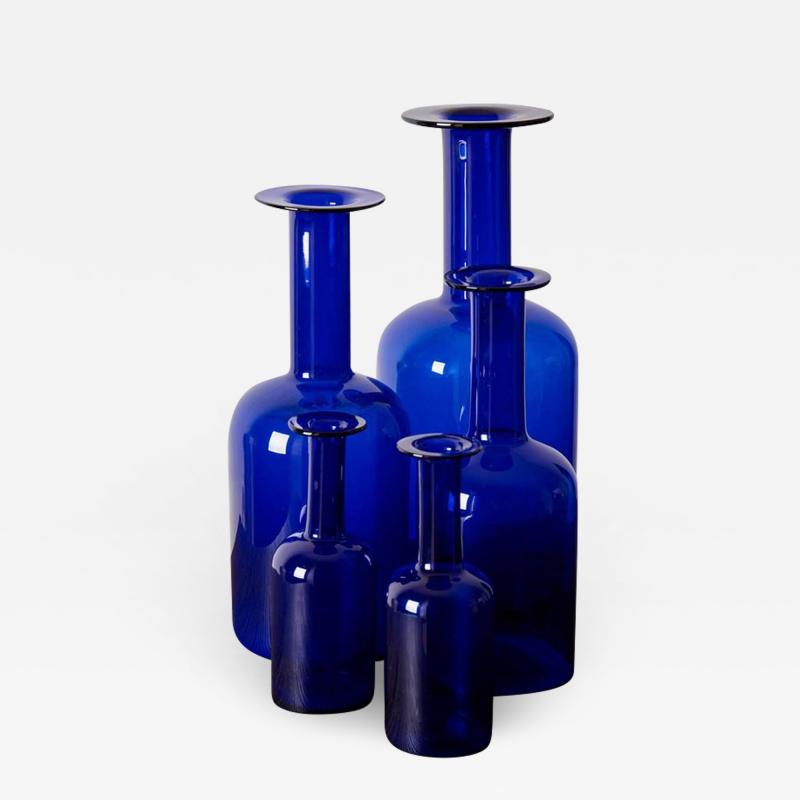 Otto Brauer Set of Five Holmegaard Gulv Vases by Otto Brauer in Blue