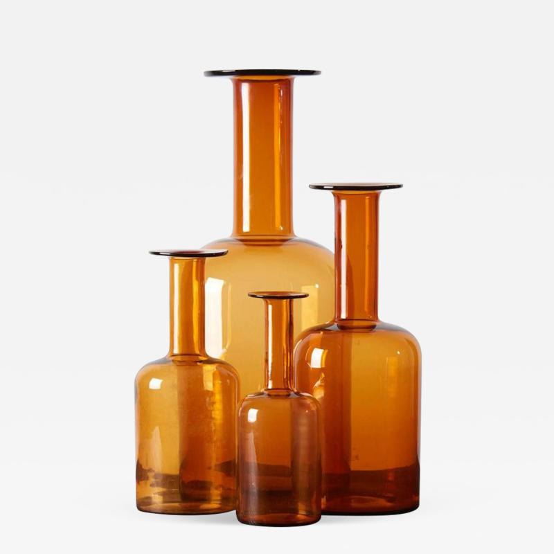 Otto Brauer Set of Four Holmegaard Gulv Vases by Otto Brauer in Amber