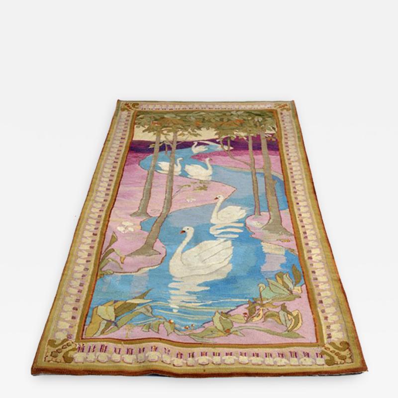 Otto Eckmann Art Nouveau Tapestry AFter Five Swans by Otto Eckmann Germany