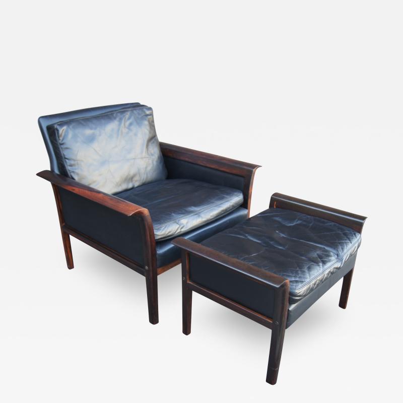 Otto Hans Olsen Rosewood Leather Lounge Chair and Ottoman by Otto Hans Olsen for Vatne M bler