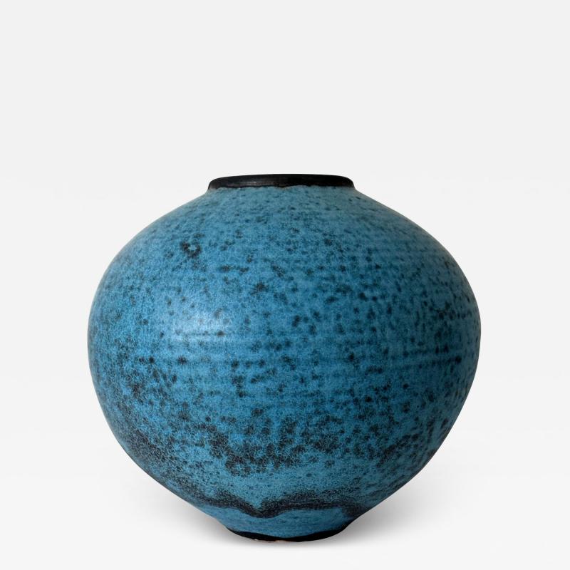 Otto Heino Ceramic Moon Jar with Robin Egg Blue Glaze by Otto Heino