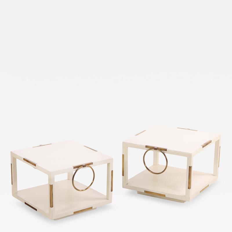 Otto Parzinger Rare Pair of Two Tier White Lacquered Wood and Brass End Tables C 1960
