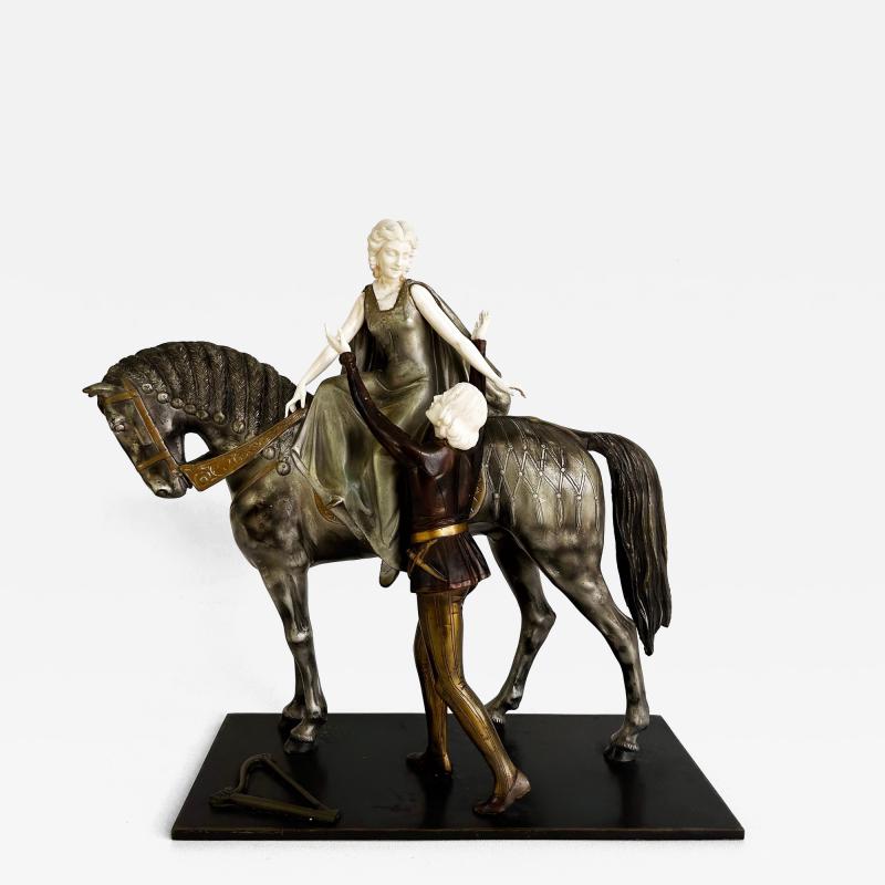 Otto Poertzel Otto Poertzel 1920s Bronze Bone Horse Sculpture The Minstrel The Maiden 