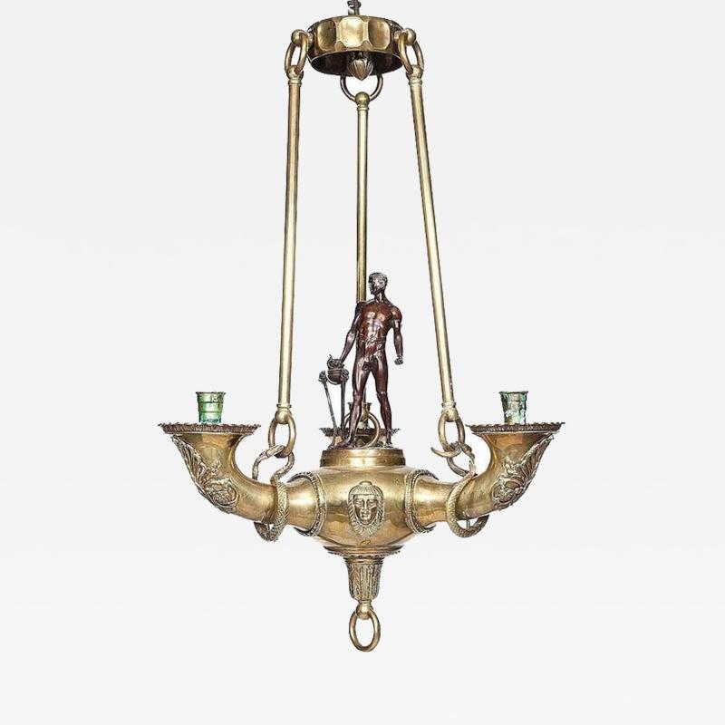 Otto Schmidt Hofer German Bronze Chandelier in the Greek Taste by Otto Schmidt Hofer