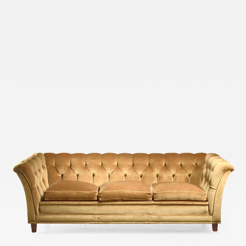 Otto Schultz Otto Schulz tufted golden yellow plush three seater sofa Sweden