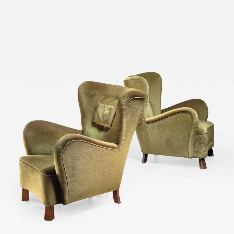 Otto Schultz Pair of green Otto Schulz lounge chairs Sweden 1930s