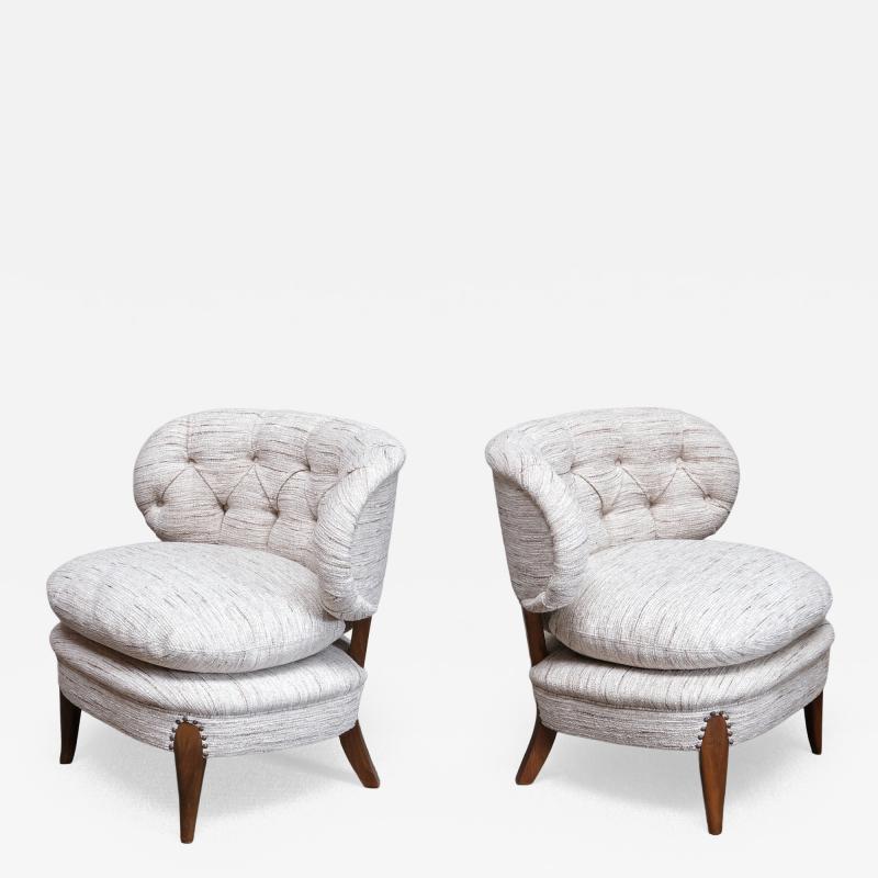 Otto Schulz Pair of Otto Schulz Lounge Chairs in Pierre Frey Tweed and Beech Sweden 1940s