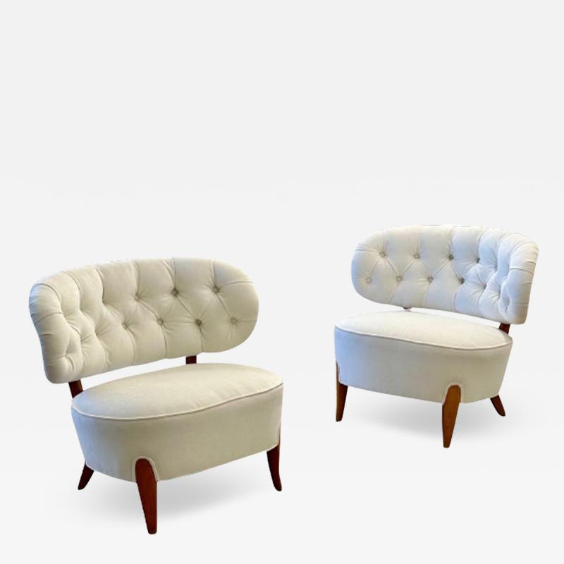 Otto Schulz Pair of Swedish Mid Century Modern Otto Schulz Lounge Slipper Chairs Velvet