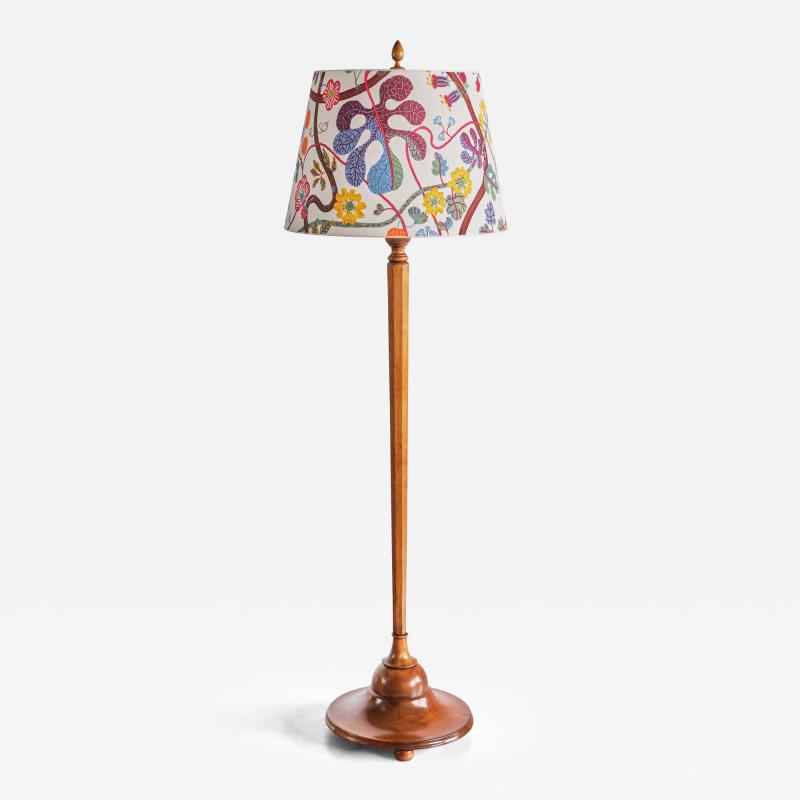 Otto Schulz Rare Otto Schulz Floor Lamp in Birch Wood Josef Frank Shade Boet Sweden 1928