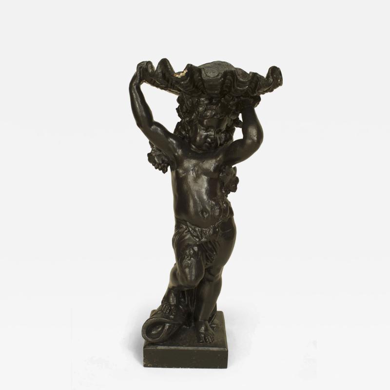 Outdoor Continental style large painted iron fountain with cupid at base holding