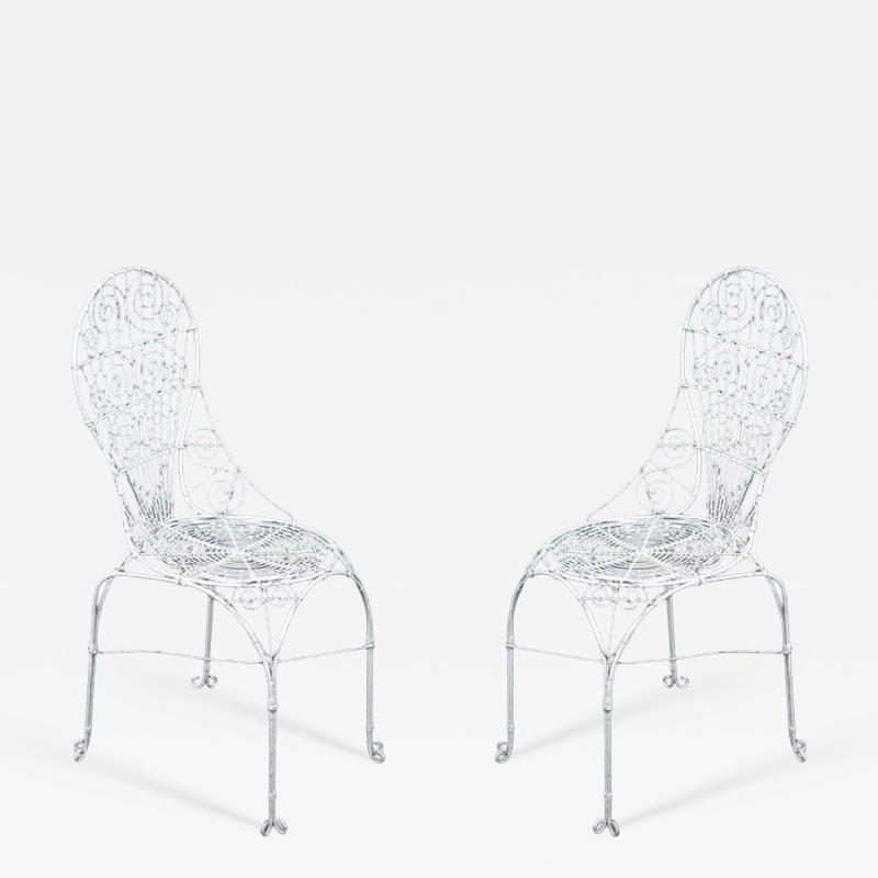 Outdoor English Victorian White Wire Side Chairs
