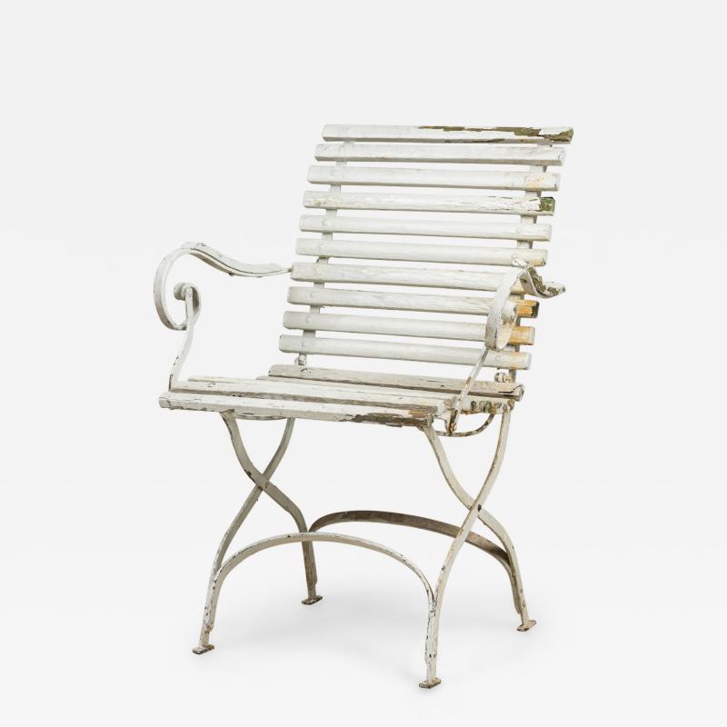 Outdoor French White Iron Folding Armchair