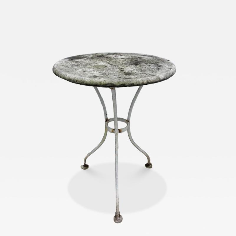 Outdoor French style marble top painted iron 3 legged caf table