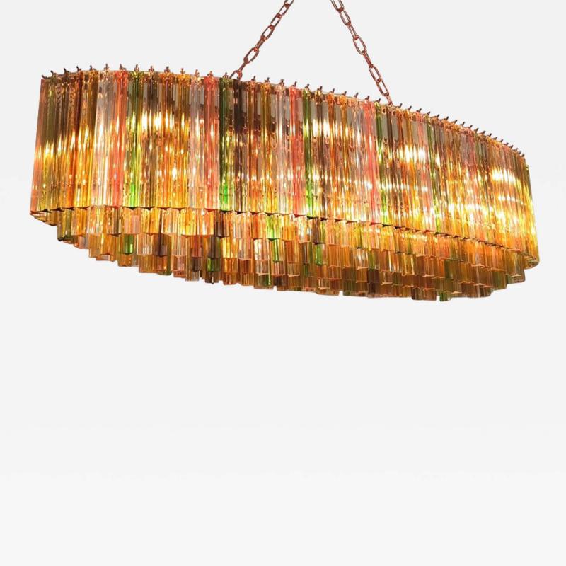 Outstanding Large Oval Shaped Multi Color Triedi Murano Glass Chandelier