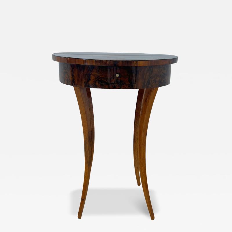 Oval Biedermeier Side Table with Drawer Walnut Veneer South Germany circa 1820