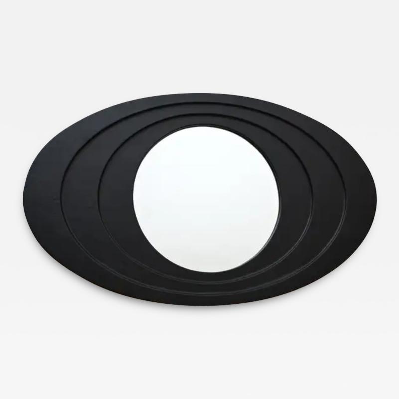Oval Black Leather Framed Mirror