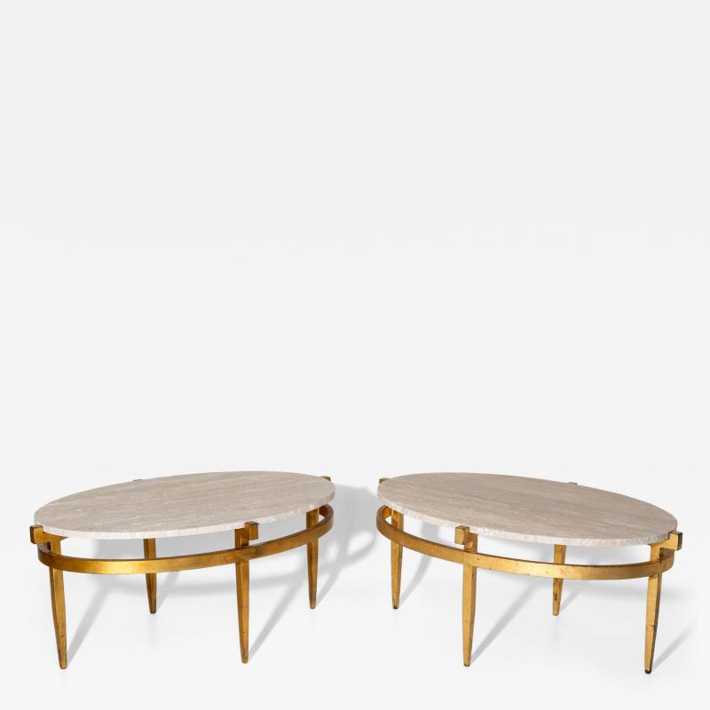 Oval Coffee Tables with Travertine Tops Italy 1970s