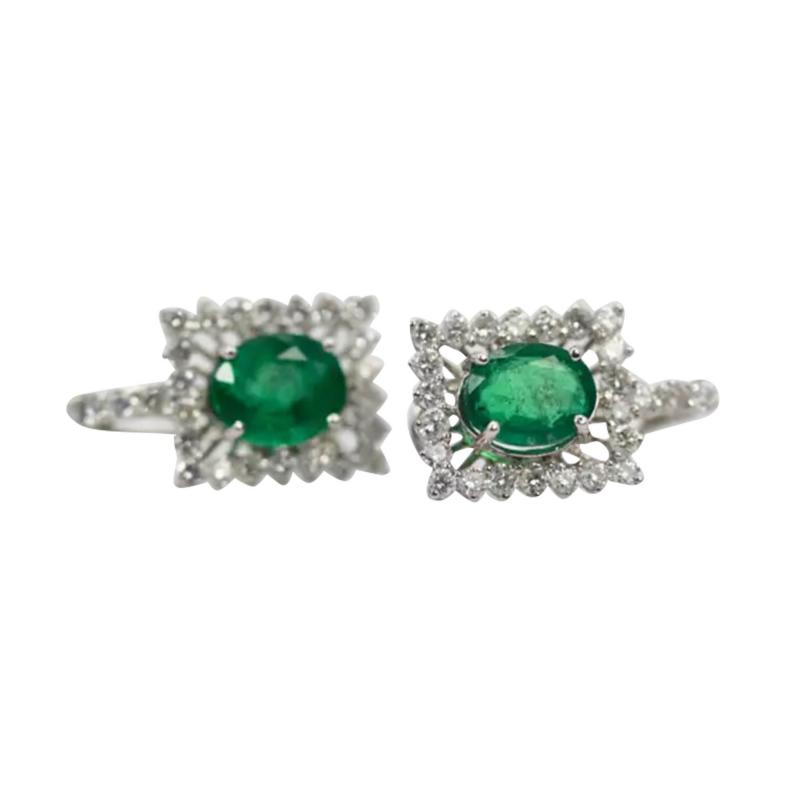 Oval Emerald Diamond and 18 Karat White Gold Earrings 5 83 Total Carat Weight