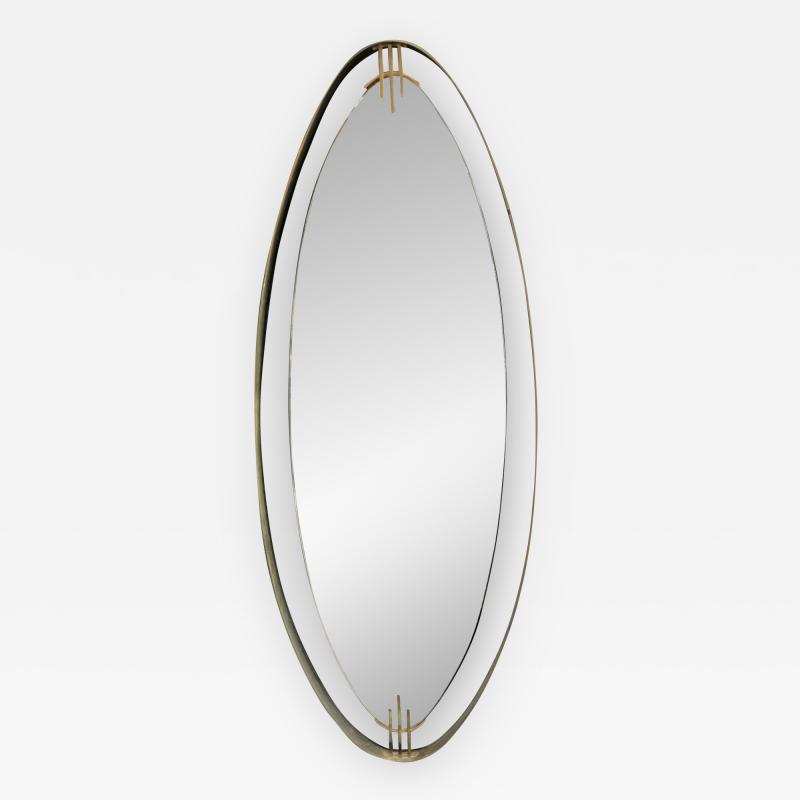 Oval Mirror with Iron Floating and Brass Style Frame Italy 1970s