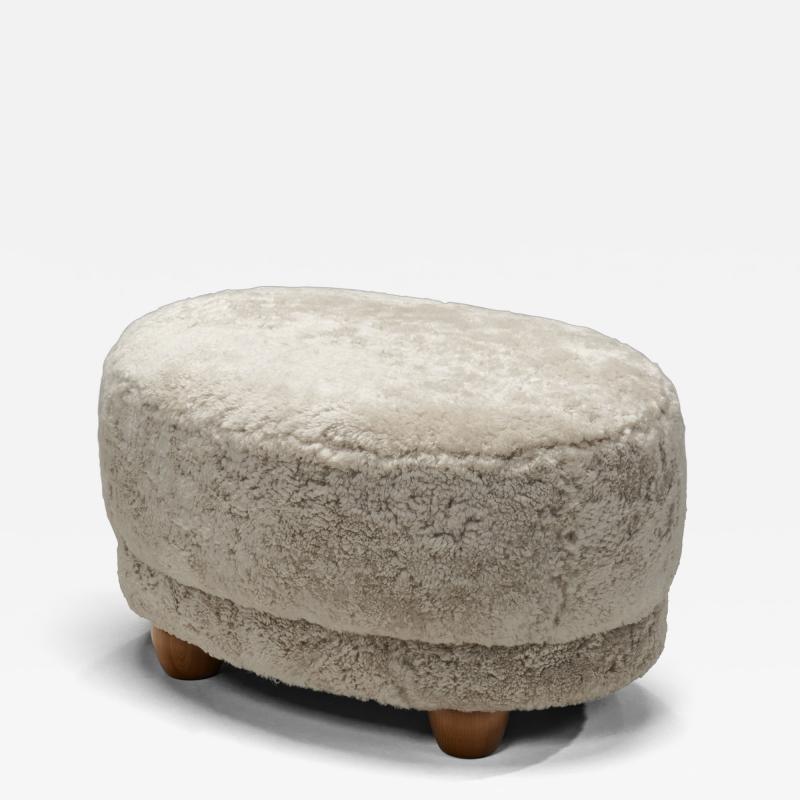 Oval Ottoman in Sheepskin Europe Mid 20th Century