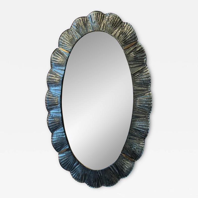 Oval Scalloped Murano Glass Mirror with Brass frame and details