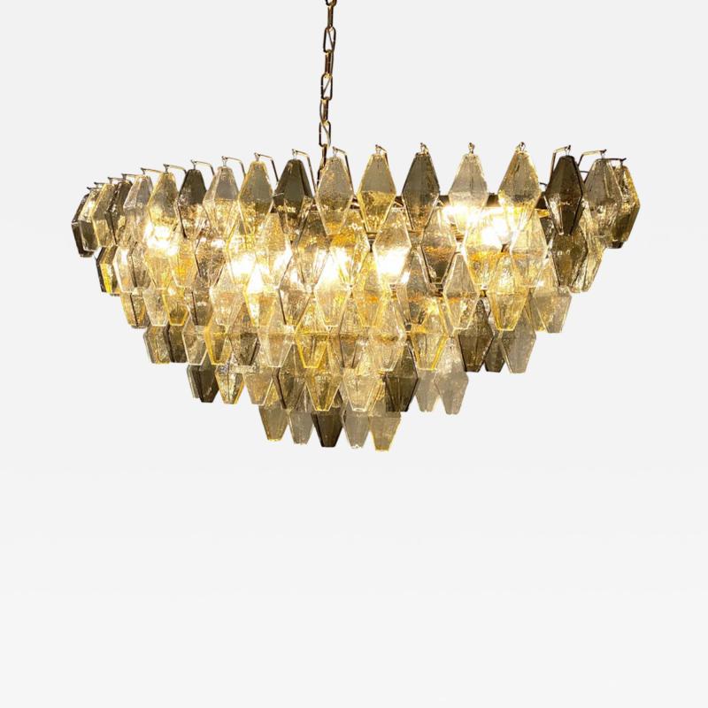 Oval Shape Amber and Grey Poliedri Murano Glass Chandelier or Ceiling Light