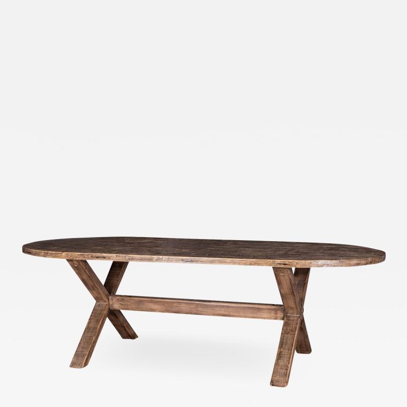 Oval Shape Oak Trestle Dining Table