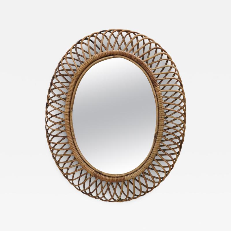 Oval Wall Mirror in Bamboo Italy 1960s by Franco Albini