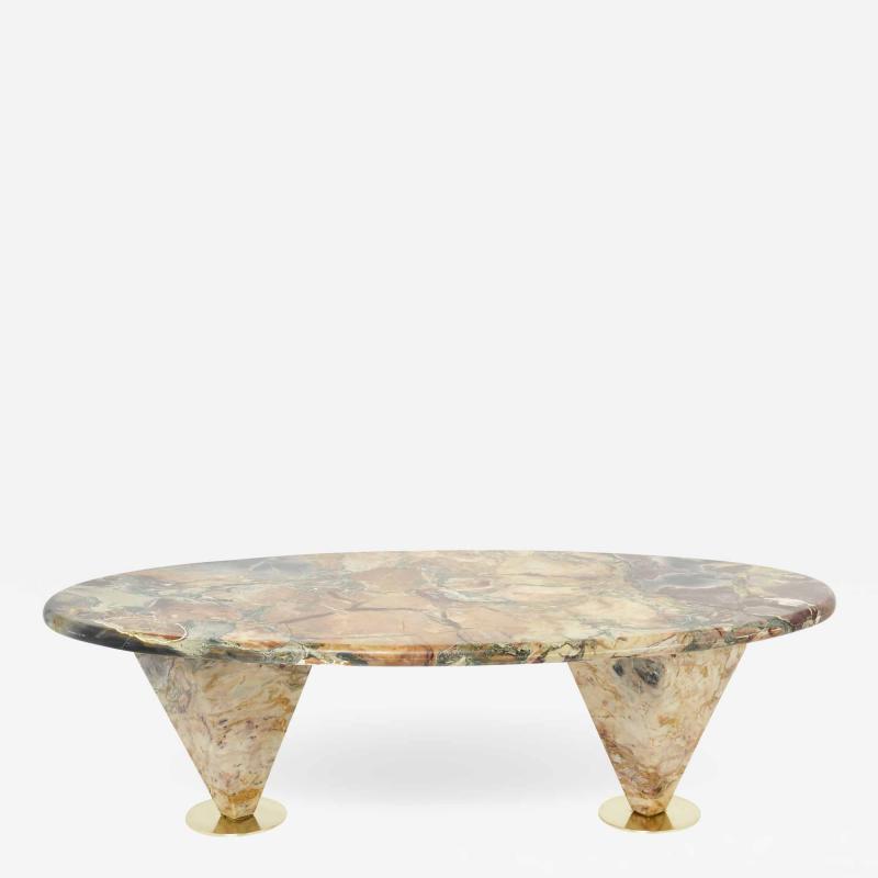 Oval free form eye Breccia Benou marble brass coffee table 1980s