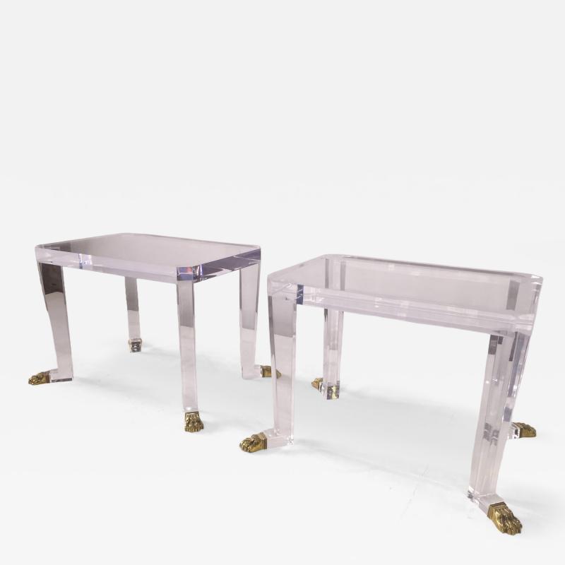 Over the Top French 80 s Lion Feet on Acrylic Side Tables