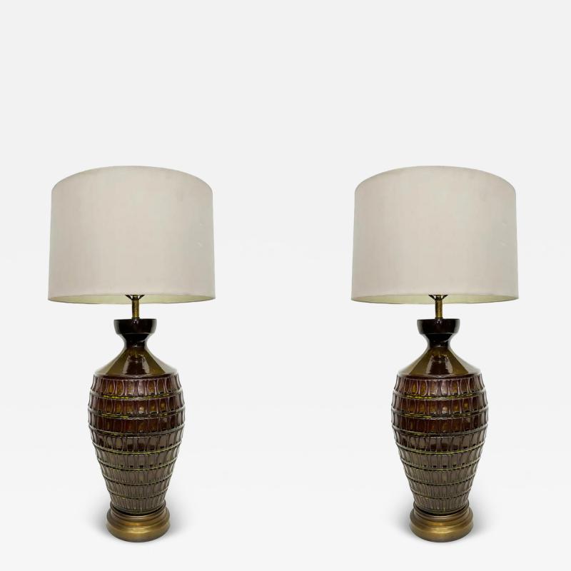 Overscale Glazed Mid century Modern Ceramic Table Lamps Pair