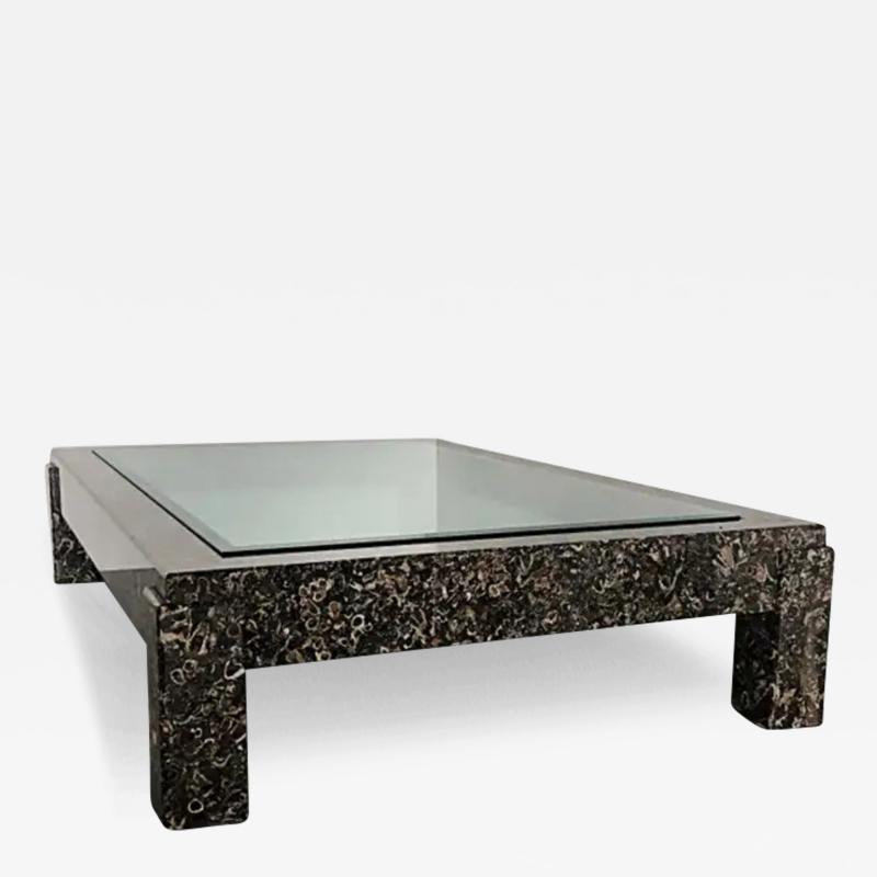 Overscale Marble Coffee Table with Inset Glass Top