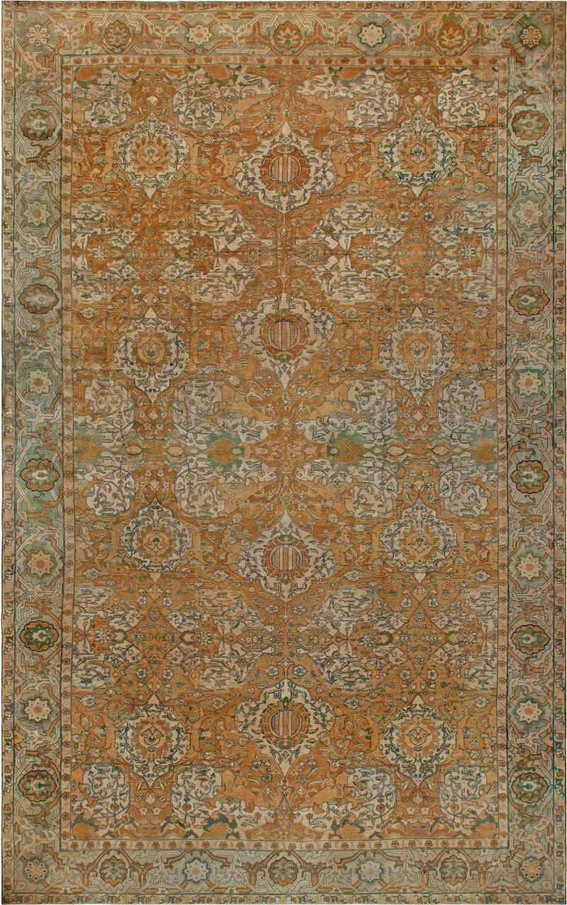 Oversized 19th Century Indian Agra Botanic Hand Knotted Wool Rug