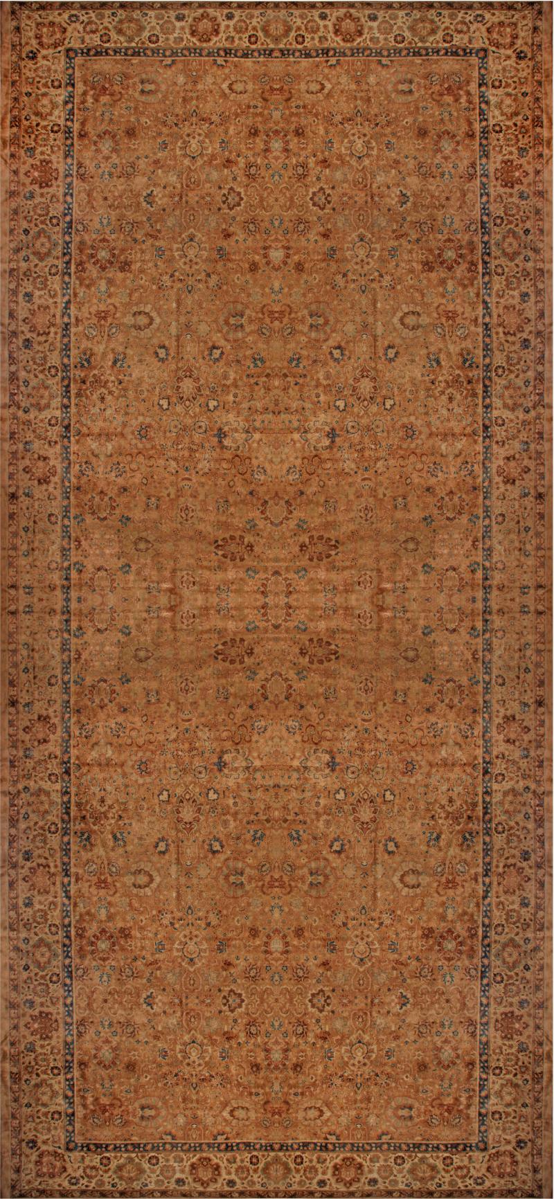 Oversized Antique Indian Botanic Handmade Wool Rug
