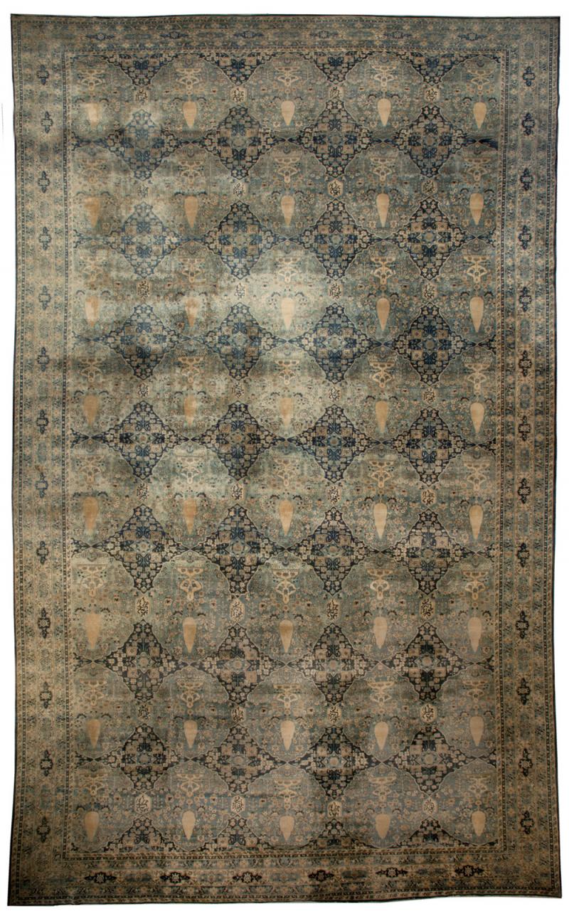 Oversized Antique Indian Botanic Handmade Wool Rug