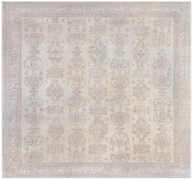 Oversized Antique Turkish Oushak Beige Handmade Wool Carpet