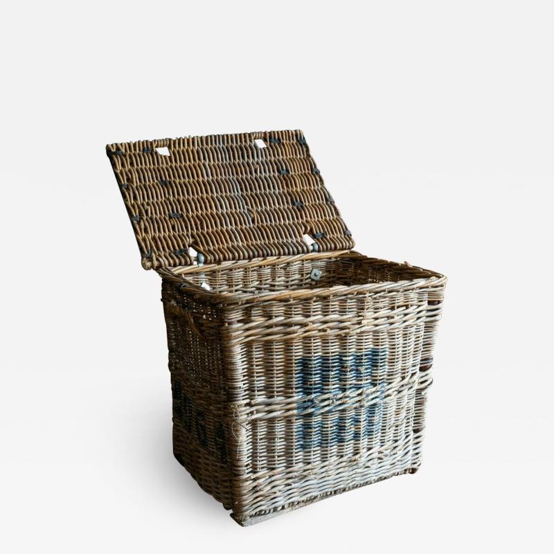 Oversized Industrial Wicker Mill Cart on Runners