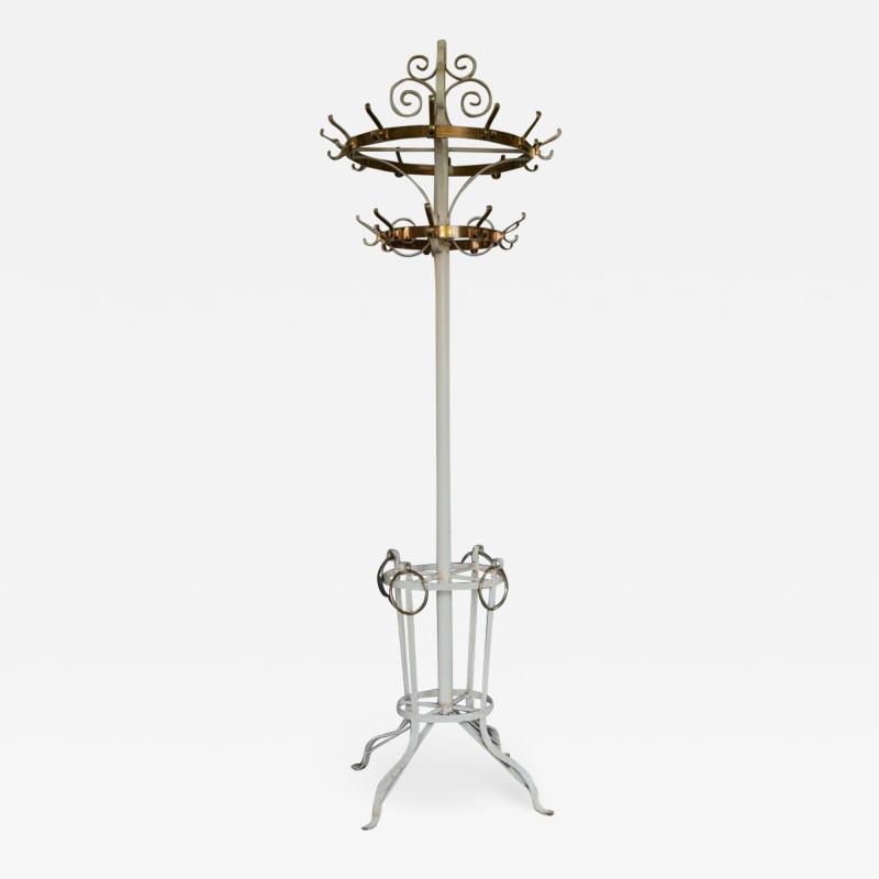 Oversized Revolving Brass & Wrought Iron Coat, Hat and Umbrella Stand