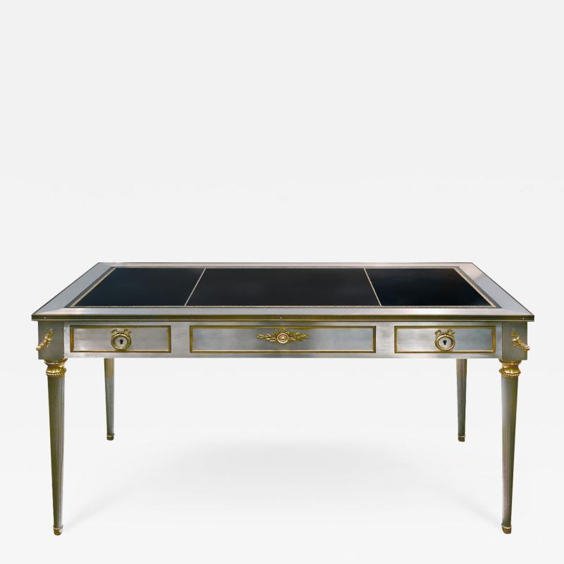 P E Guerin P E Guerin Artisan Desk in Stainless Steel with Brass Accents c 1950 signed 