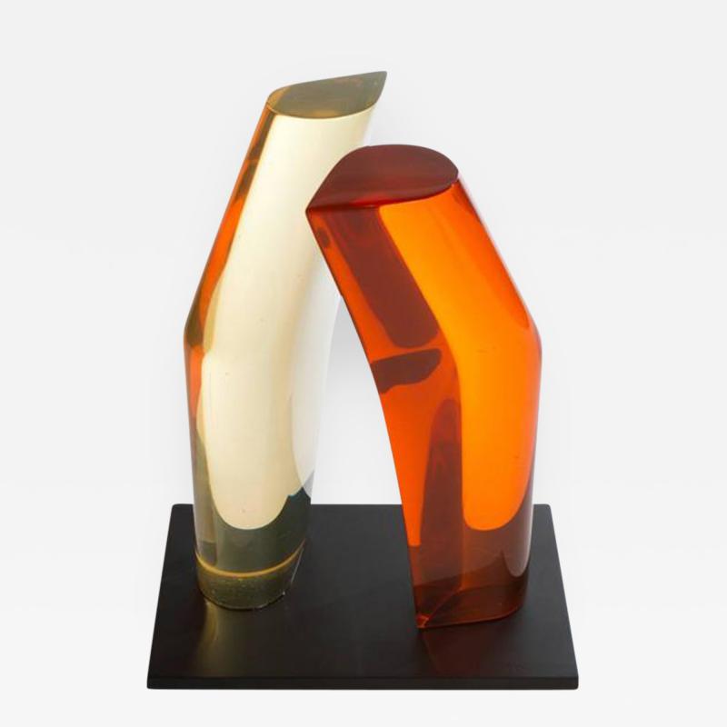P Snead Modernist Orange and Yellow Lucite Sculpture by P Snead