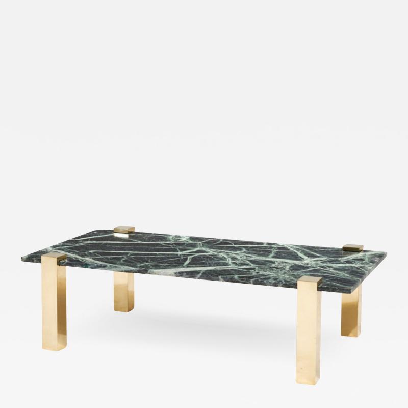 PACE Collection Verde Green Marble and Brass Coffee Table 1970