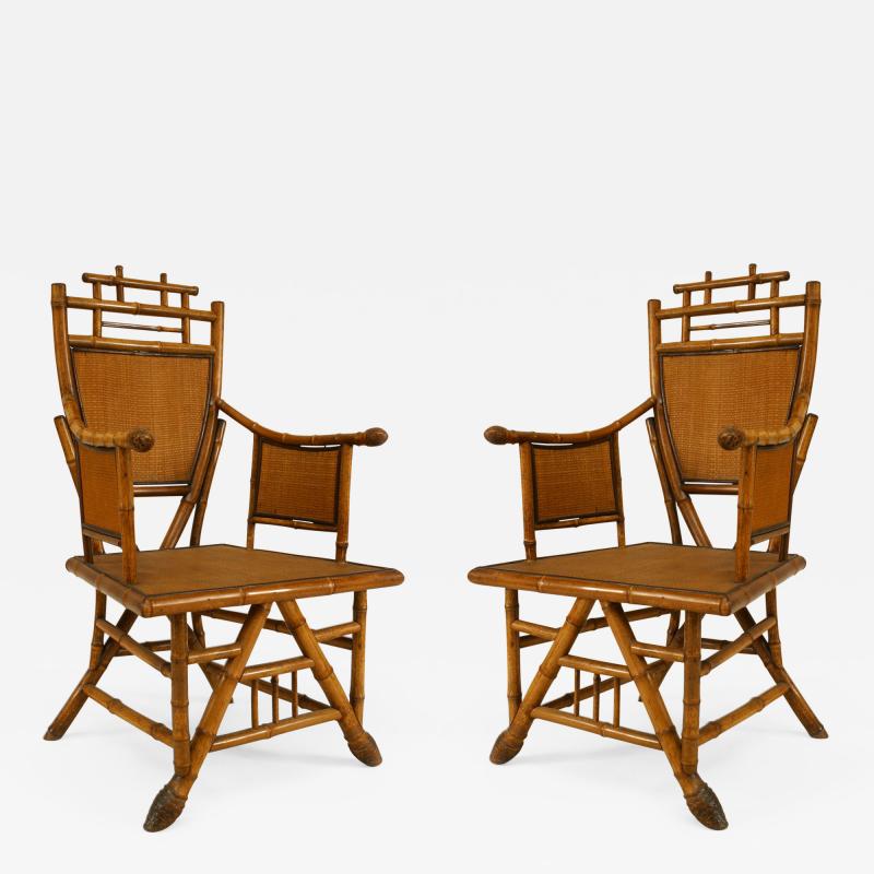 PAIR English Victorian bamboo shield back arm chairs