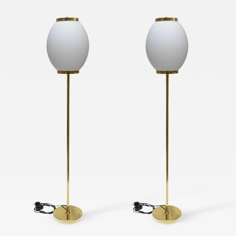 PAIR OF 1980S FLOOR LAMPS BRASS AND GLASS ITALIAN DESIGN